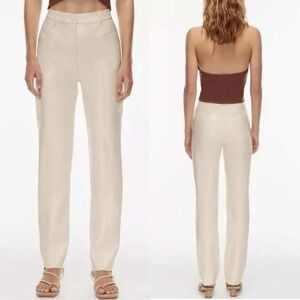 Aritzia Wilfred Rebel Faux Leather Pants Size 4 Ivory Cream High Waist‎ Vegan